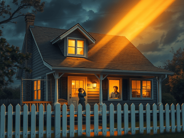 A brilliant ray of golden light shot down from the heavens, striking the roof of their home with a silent flash.