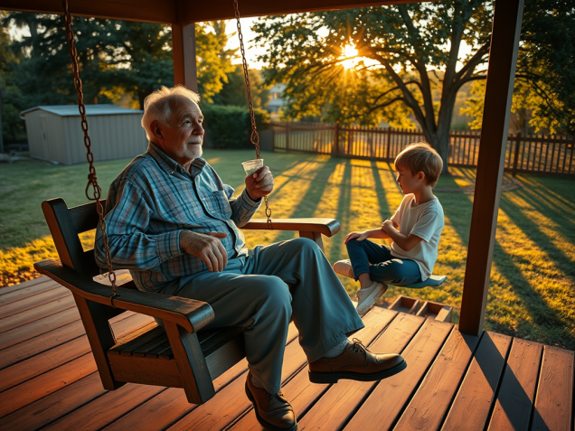 Uncle Neb and Jake visit on the porch